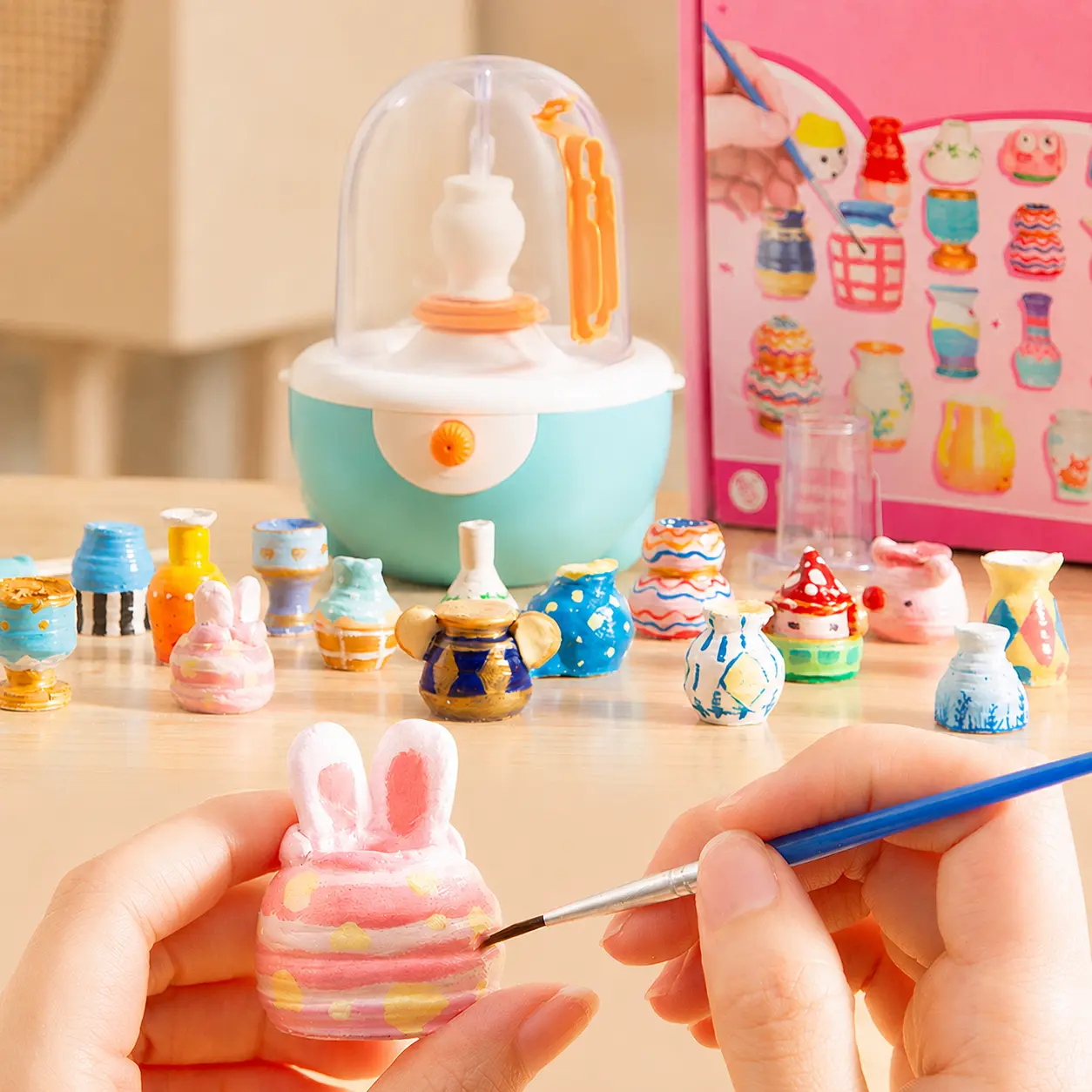 Mini Pottery Wheel Kit for Kids & Beginners, Complete Air Dry Clay & Sculpting Tools Set, No-Bake DIY Arts & Crafts Educational Toy, Perfect Christmas Birthday Holiday Gift for Boys Girls Teens