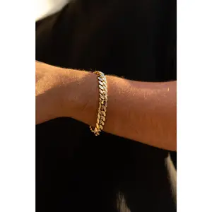 10MM 14KT Gold Over Silver Cuban Link Bracelet