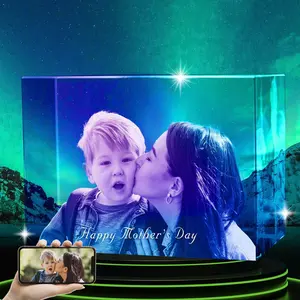 3D Crystal Photo Frame - Personalized Birthday, Wedding, Pet, Memorial, Mother's Day, Father's Day, Valentine's Day, Anniversary Gift with Free Multicolor Light Base