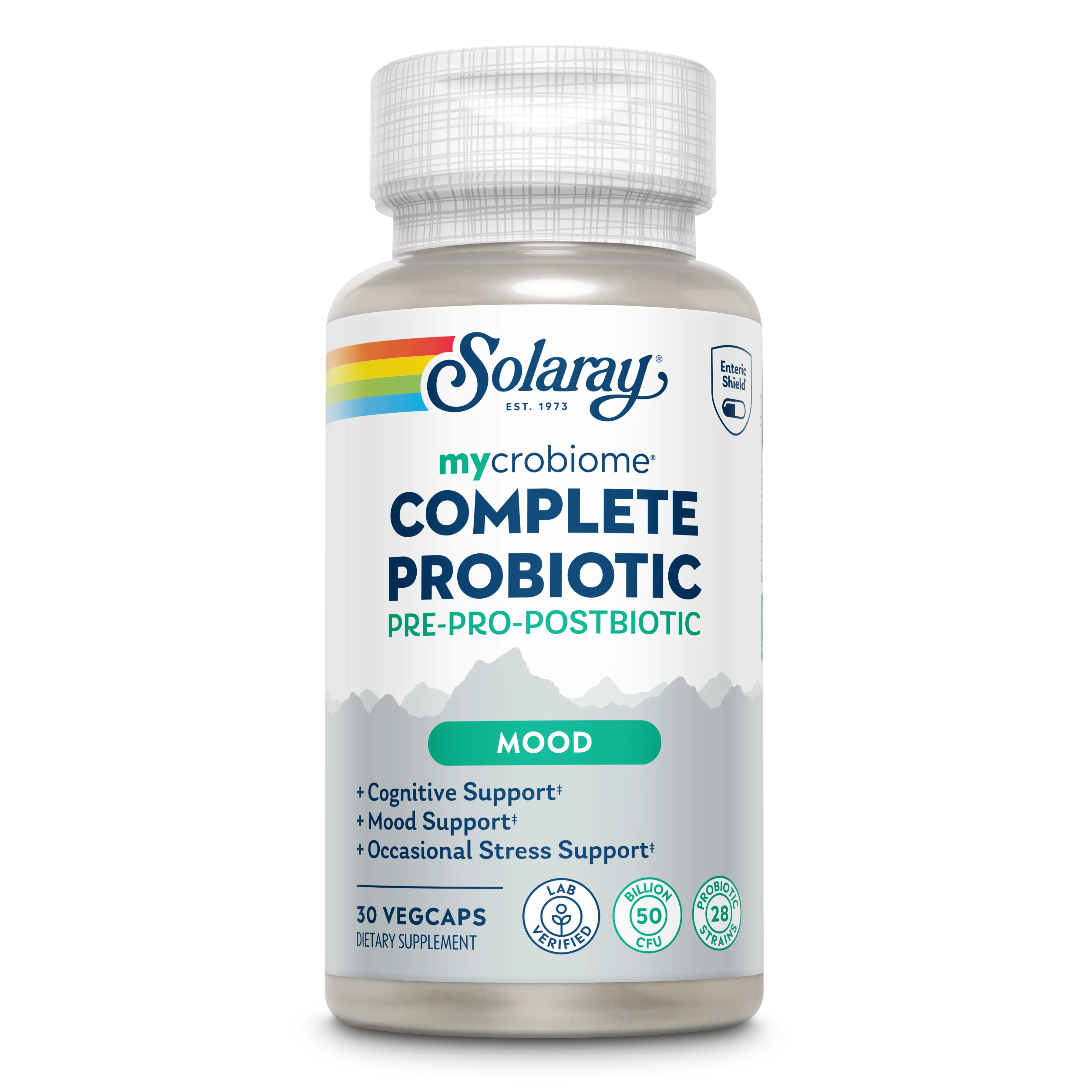 Solaray "Mood" Mycrobiome Complete Formula 3-in-1 Probiotic (Pre+Pro+Post) - 50 Billion CFU Triple Action Formula for Cognitive Mood & Stress Support - 30 VegCaps - Healthcare