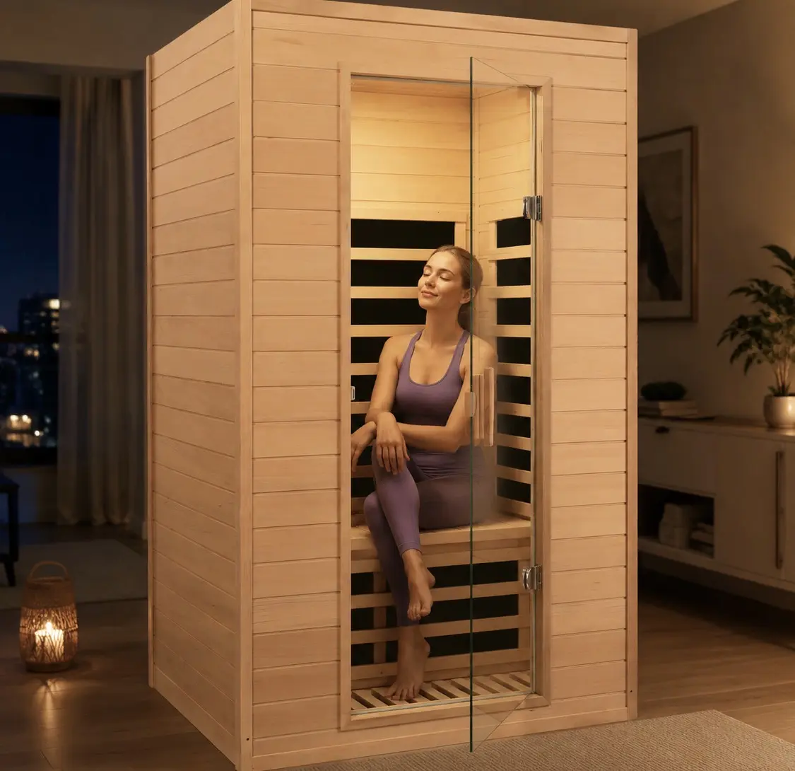 2 Persons Indoor Far Infrared Sauna Room Hemlock Wood Personal Sauna Detox 1500W