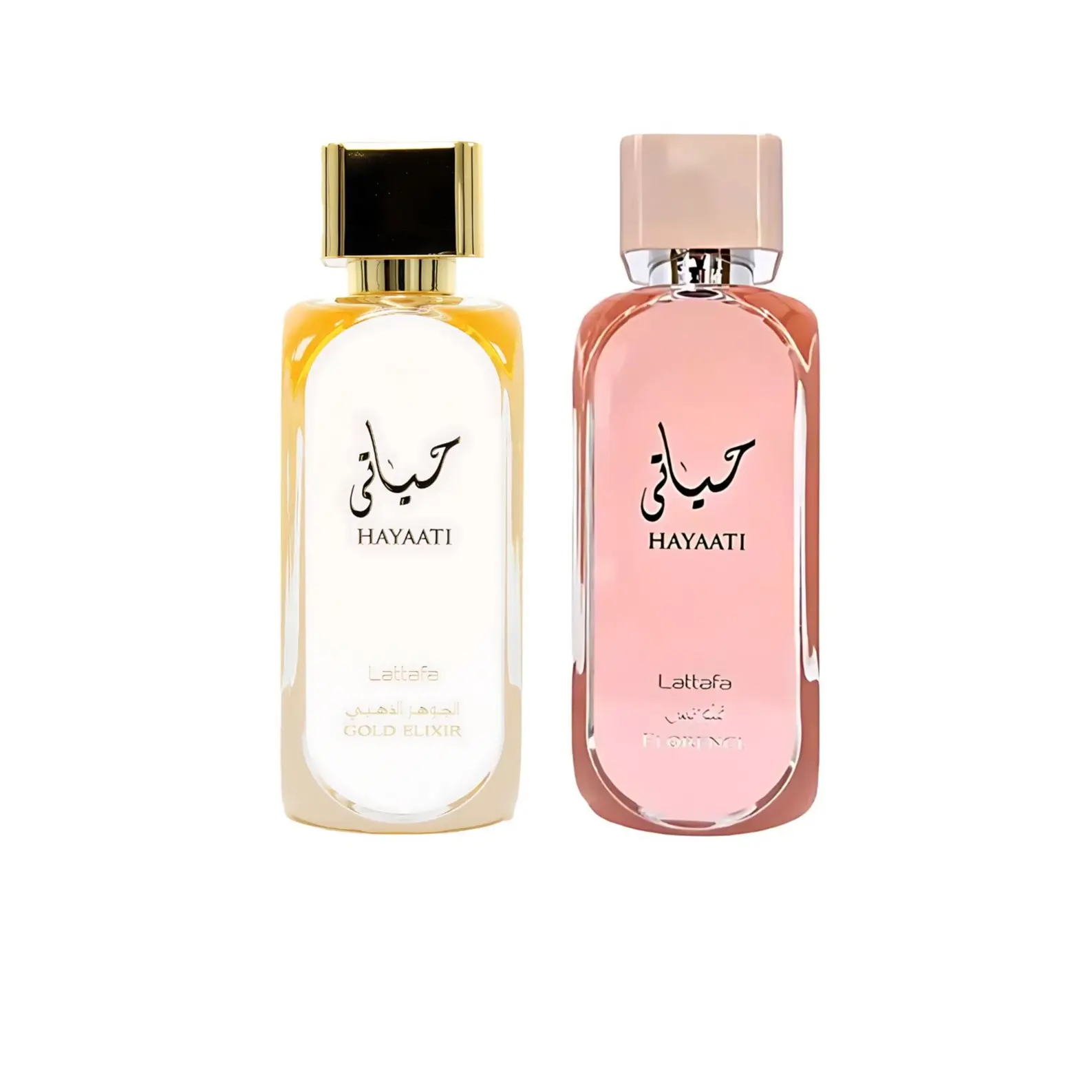 Lattafa 2-Piece Multi-Pack Fragrance Set - Hayaati Gold Elixir & Hayaati Florence (100 ml Each), Alcohol Base Floral Scented Perfume