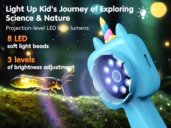 Kids Handheld Digital Microscope & Magnifying Glass, 2-in-1 Unicorn Pink Portable Science Toy for 3-12Y, 600X Zoom 200W HD IPS Screen, 8 Soft LED, Rechargeable 600mAh, Outdoor Nature Exploration & Observation Tool for Boys Girls, Educational Gift