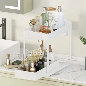 2-Layer Pull-Out Storage Rack, Large-Capacity Drawer, Home Organizer for Kitchen and Bathroom, Bathroom Organization, Bathroom Organizing Accessories, Space-Saving 2-Layer Under Sink Organizer, Multi-Purpose 2 Tier Storage Rack