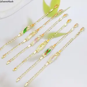 Women's Silver Guadalupe Virgin Mary Fashion Bangles Bracelets Set, Stackable Beaded Bracelets with Colorful Enamel Charm & Religious Motif, Catholic Christian Jewelry for Daily Wear & Christening Faith Gift, Fashion Bracelets