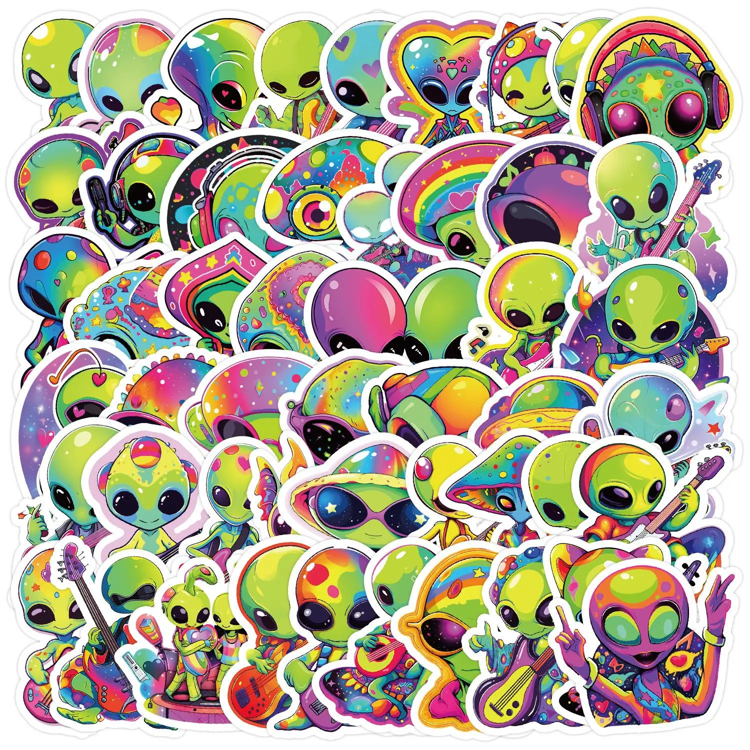Alien Pattern Sticker, Colorful Cartoon Alien Series Sticker, Decorative Sticker for Scrapbooking, Scrapbook Accessories, Journaling, Gift Wrapping, Fun Stickers, Vibrant Artwork, Customizable Stickers, Sticker Packs, Sticker Set
