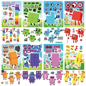 8pcs Cartoon Number Building Block Stickers, Sticker Decals, Suitable for Scrapbooks, Diaries, Laptops, Water Bottles, Cars, Positive Message Gifts