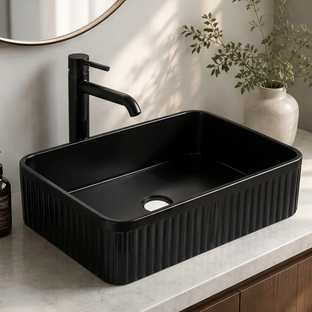 ARCH Premium Glossy Finish Ceramic Rectangle Above-Counter Vessel Sink - 13.79 w x 19.70 d x 5.12 h in, 21.45 lb, Modern Durable Single-Bowl Bathroom Vanity Lavatory, Stain-Resistant, Heat-Resistant, Easy-Clean Non-Porous Countertop Basin