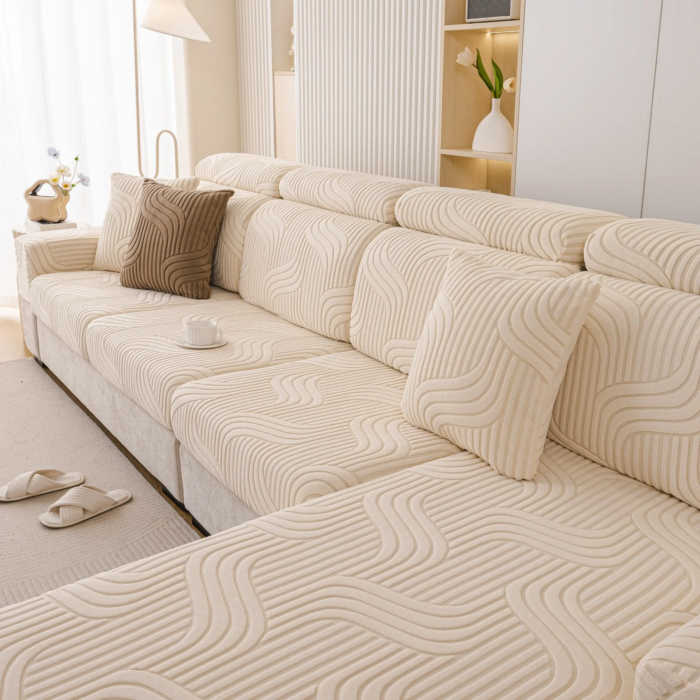 Comfortable Durable Stretchable Sofa Cover, Waterproof Anti-Slip Design, Suitable for Multi-Seater Sofas, Jacquard Style, Pet-Proof, Easy Clean, Sofa Slipcover, Waterproof Couch Cover, Washable Couch Cover