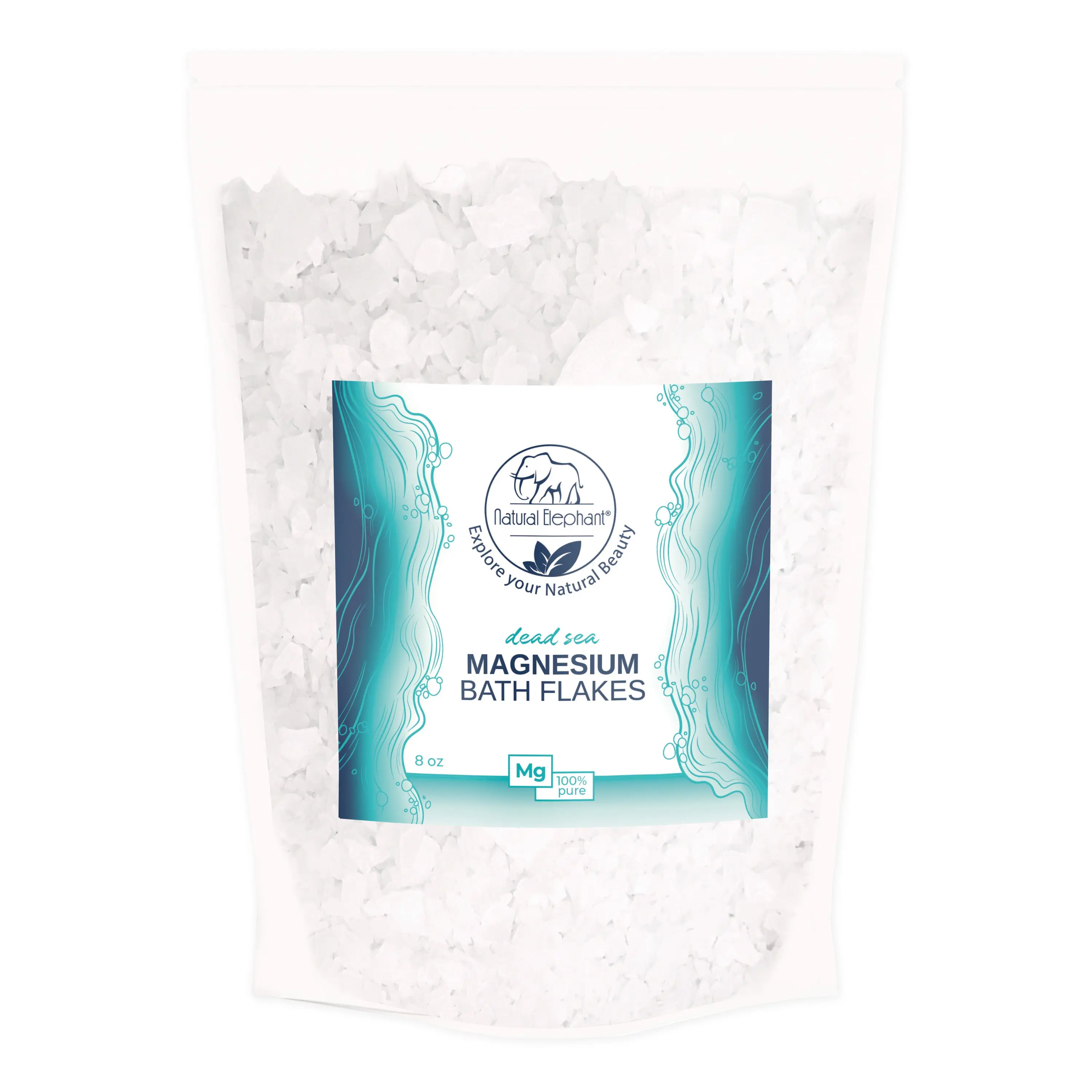 Natural Elephant Magnesium Bath Flakes 8oz - Soothes Muscle Aches, Reduces Stress & Anxiety, Promotes Relaxation for Bath and Foot Soaks