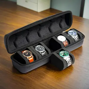 1 piece heavy duty watch storage box with flip cover - 5-grid watch storage box, scratch-resistant lining, portable watch box with handle, sturdy construction, men's gift