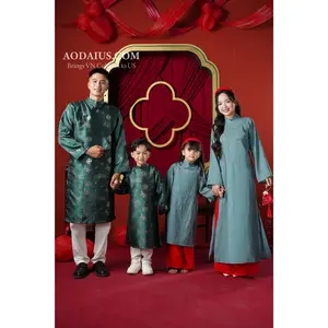 CÁT AN - Green Harmony Family Matching Vietnamese Áo Dài Set O62