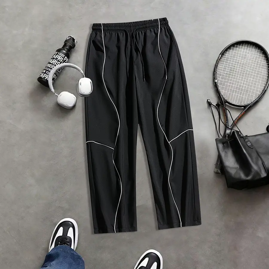 Men’s striped casual pants for spring and autumn, street-style high‑street straight‑leg long pants