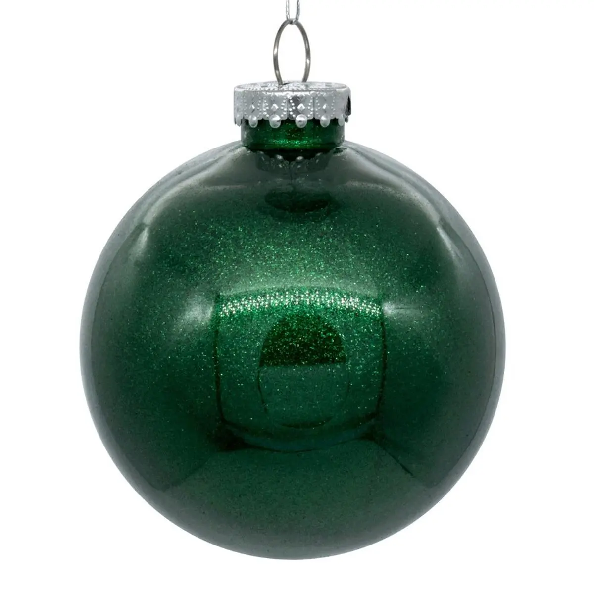 212 MAIN 6 in. Round Plastic Christmas Ornament - Emerald Glitter Interior, 4 per Bag, Festive Home Decoration