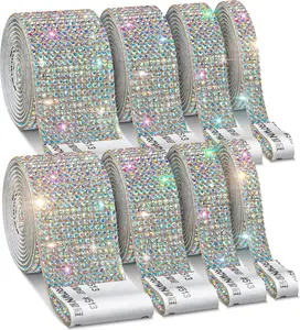 8 Rolls Rhinestone Ribbons,8 Yard Self Adhesive Rhinestone Ribbon,Bling Crystal Diamond Ribbon Roll Wrap Glittering Rhinestones Sticker for Crafts Phone Car Decor Jewelry Making,Hand Tools Kits