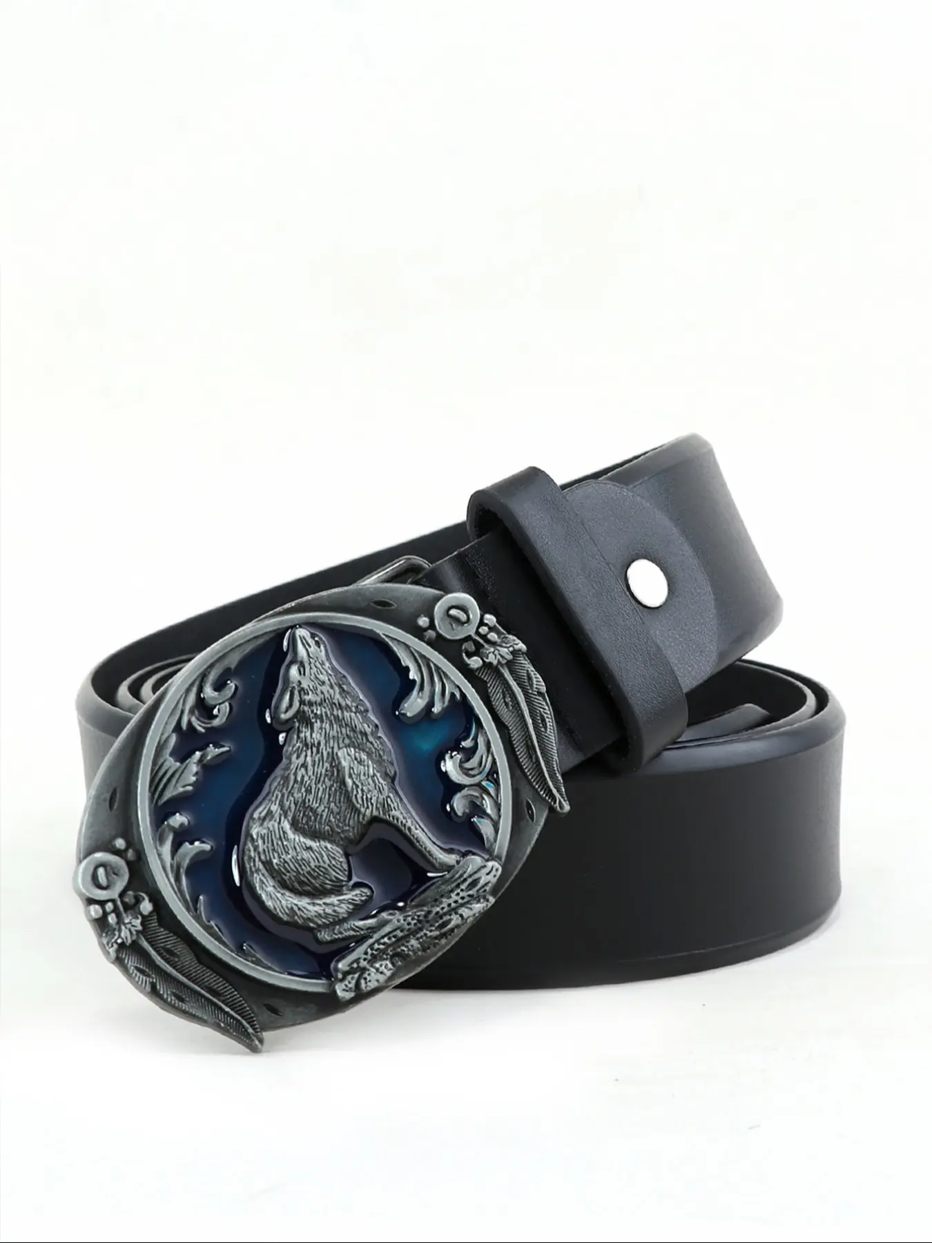 Vintage Western Cowboy Men's Belt, Trendy Punk Style Wolf Decoration, Casual Leather Belt for Young Adults, All Seasons Fashion Accessory, Western Concho Belts