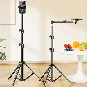 Adjustable 80.7 Inch Metal Tripod with Extension Arm, Smartphone Tripod Stand, Portable Floor Tripod, Ideal for Phone Live Streaming, Recording, Cooking, Painting, Food Photography