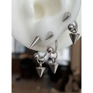 1Pair Spike Dangle Earring Gothic Punk Rock Style Ear Hoop Stainless Steel Helix Piercing Cartiage Ear Piercing Suitable For Men And Women's Daily Wear