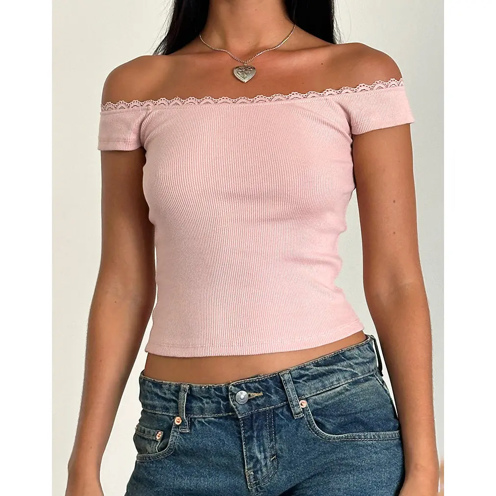 Chacha Top in Rib Lace Pink Lady