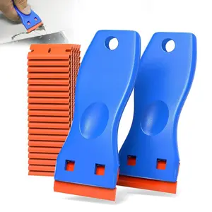 Dual-Edged Plastic Razor Blade Scraper Set with 100 Replacement Blades for Kitchen Appliances Stickers Paints on Window No Scratches Cleaning Tool