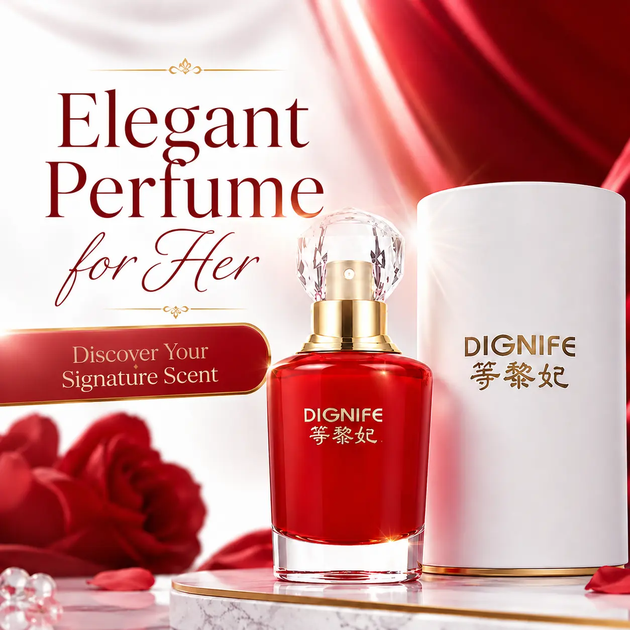 Women Eau de Parfum Spray, Elegant Red Bottle Long Lasting Fragrance Perfume for Women, Luxury Gift Box Pack, Romantic Scent for Date Wedding Daily Wear, Ideal Birthday Valentine Holiday Gift for Her