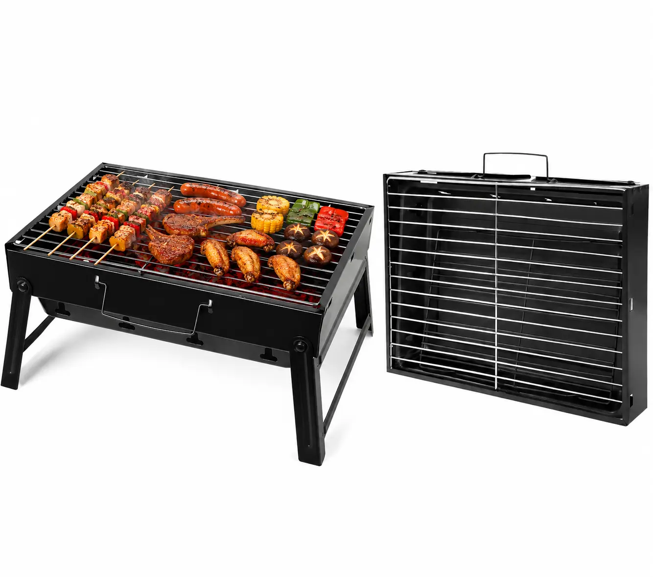 Uten Foldable Portable Small Charcoal BBQ Grill, Lightweight Compact Easy-to-Set-Up Tabletop Barbecue for Camping, Picnic, Outdoor Cooking, Collapsible Folding Portable Barbecues, Convenience, Practical