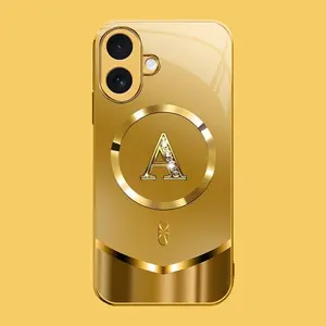 Suitable for [iPhone 16] high-end MagSafe phone case🥰，Luxury Gold 26 Initial phone Case Bling Monogram 952