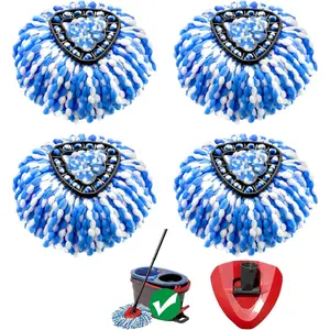 Mop Head Replacement Set for O Ceda 2-Tank Spin Mop, 4 Pack Washable Microfiber Refills + 1 Mop Base Cover, Reinforced Lock Design, Durable & Reusable