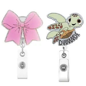 Turtle & Bow Design Animal Shaped Badges Badge Holder, 2 Counts/set Cute Retractable Badge Reel, Identification Badges & Supplies for Office School