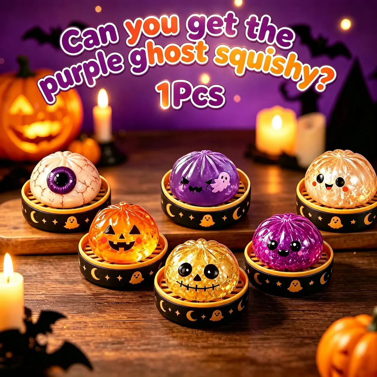 Spooky Halloween Ghost Dumpling Glitter Squishy Fidget Toy, Stress Relief Portable Hand Squeeze Toy, 1 Random Style Piece, Ideal for Party Favors Trick Treat Bags Holiday Gifts, Fidget Toys