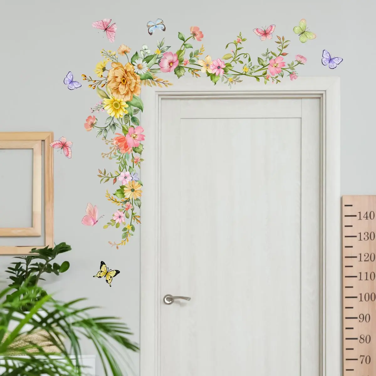 Flower & Butterfly Pattern Door Sticker, 1 Sheet Self Adhesive Wall Decal, Adhesive Decals, Decorative Sticker Door Decorations for Home Living Room Bedroom, Decoration Sticker, Adhesive Stickers