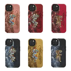 Ed Hardy Tattoo Art Phone Case - Dragon & Tiger Vintage Streetwear Protective Cover for iPhone 16 15 14 13 12 11 17 Pro Max for Samsung phones, Fashion Dual Layer Creative Case,Thanksgiving Day Christmas,Perfect Gift for Her/Him