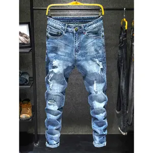 Men's Casual Regular Jeans, Street Style Chic Stretch Denim Pants