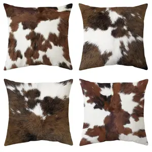 4pcs Boho Polyester Throw Pillow Covers, Farmhouse Decor Cowhide Cushion Case, Decorative Pillow Cover For Farmhouse Living Room Bedroom Couch Sofa, Home Decor Room Decor Party Decor Single-Sided Printed No Pillow Insert 18x18 Inch