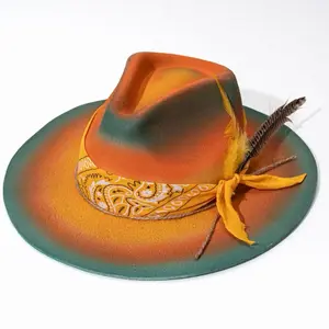 Emberwing 001 - Orange Felt Cowboy Hat with Feather Paisley Brand