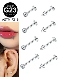 Titanium Lip Studs Earrings, Punk Style Body Piercing Jewelry, Flat Back Design with Ball Spike End, Minimalist Piercing Accessories