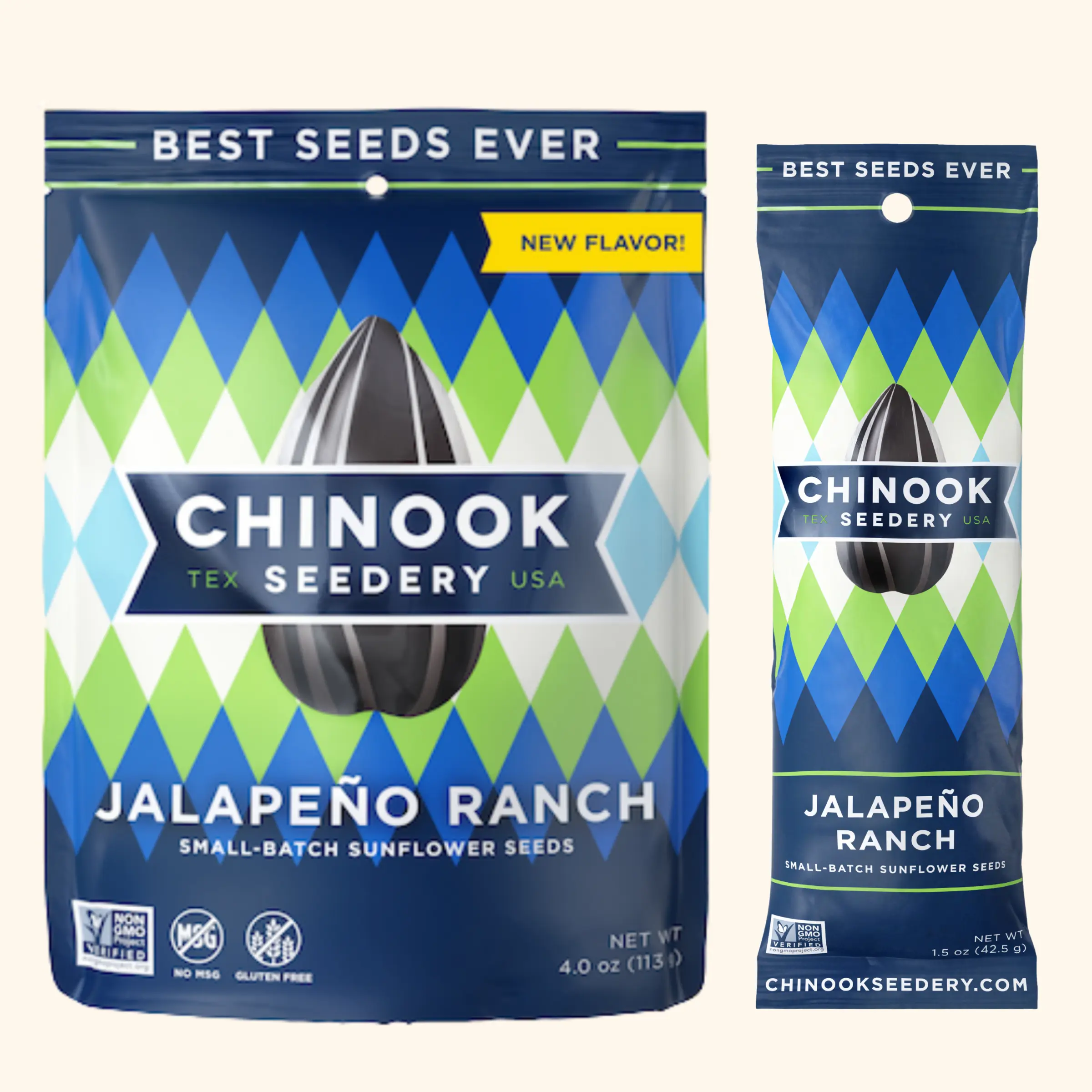 Chinook Jalapeno Ranch Sunflower Seeds, 12-Pack (4oz Bags) - Gluten-Free, Non-GMO, Low-Carb, Low-Sodium, High-Protein, Allergen-Free, Vegetarian Keto Snacks for Camping, Hunting