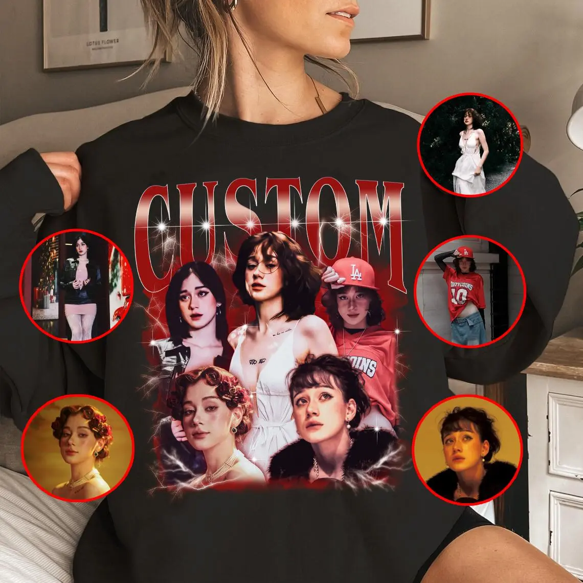 [SWEATSHIRT] Custom Bootleg Rap , Custom Face Shirt With Name, 90s Graphic Tee Style, Personalize Your Name, Gift For Him, For Her, Cotton Womenswear