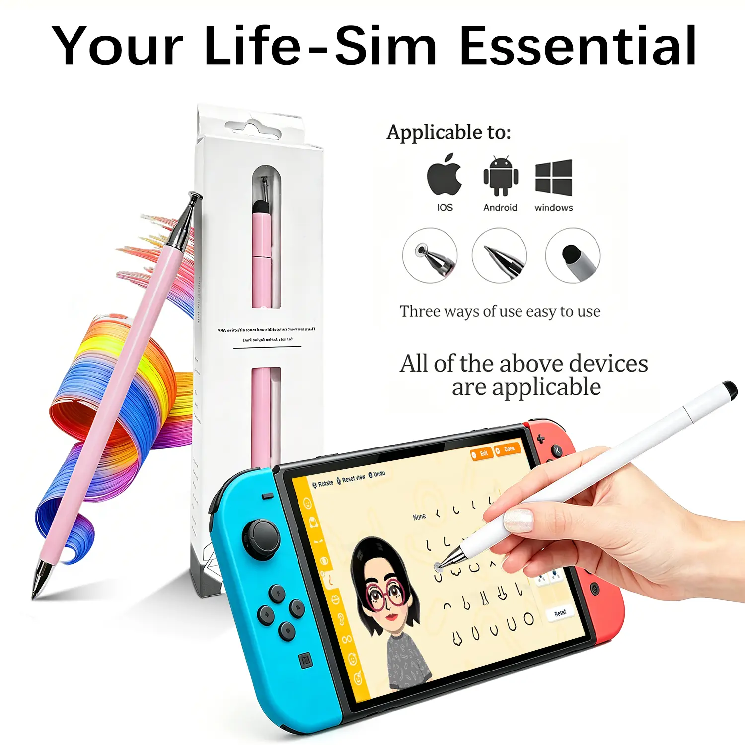 3-in-1 Stylus Pen for Touch Screens, High Precision and Sensitivity, Suitable for Switch/iPhone/iPad/Android Tablets, Compatible with Touch Screens (Pink/Green/White) tiktokshopsummersale