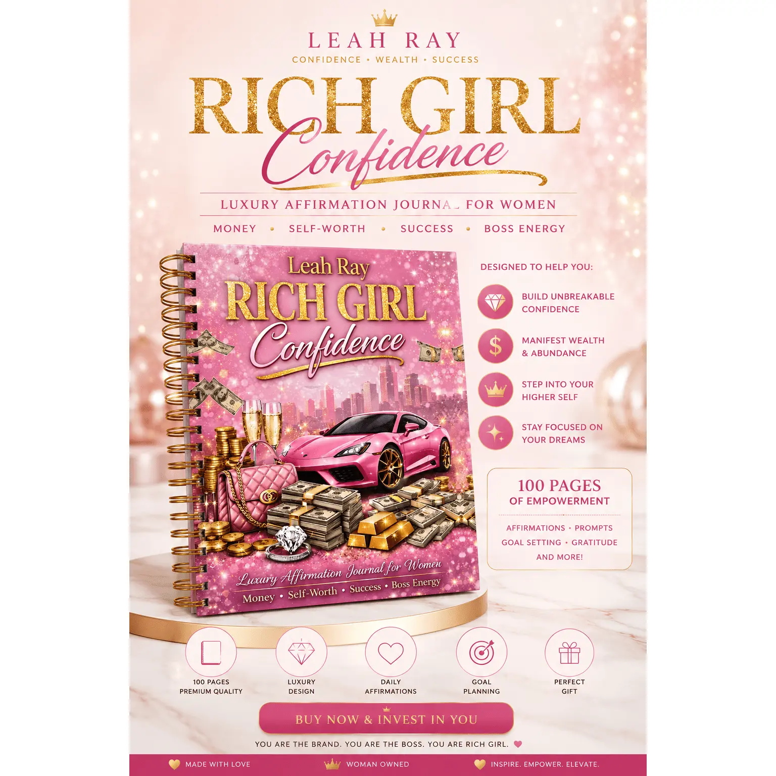 Rich Girl Confidence™ Luxury Affirmation Journal | Manifest Wealth, Confidence & Success