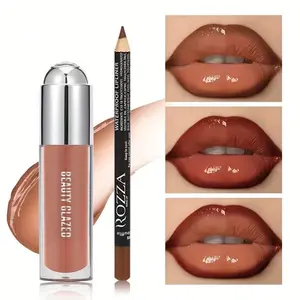 beauty glazed 2-in-1 Lip Liner + Lip Gloss Set| 3D Full Lip Look, Waterproof Smudge-Proof Liner & Moisturizing Shiny Gloss, Long-Lasting Daily Lip Makeup