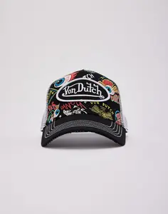 Von Dutch Monogram Trucker Cap - Retro Snapback Cap for Men and Women - Adjustable Snap Fit Panel, Mesh Rear, Curved Bill