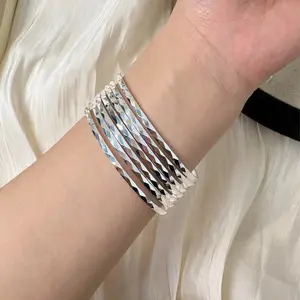 S925 Sterling Silver Seven Days Lucky Rings Bracelet for Women, Handcrafted Interwoven Rolling Bangle Set