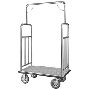 VEVOR Luggage Cart, 600 LBS Load Capacity, 3 Wheel Stainless Steel Bellman Cart, Valet Kart with Grey Carpeted Deck and Rubber Wheels, Ideal for Convention Centers, Hotels, Rental Properties, SilverVEVOR Super Brand Day