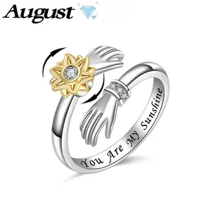 Size-Adjustable Cubic Zirconia Sunflower Rotating Openwork Double Finger Ring - Open-Design Couple Jewelry, Casual Daily Accessory, Perfect Gift for Lovers, Rotating Openwork Ring