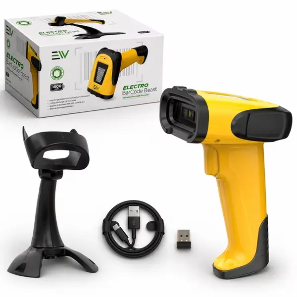 Electro Wireless 1D & 2D Barcode Scanner with USB Receiver & Stand Handheld Barcode Scanner for POS, Inventory Management & Warehouse | QR Code Reader for Windows, Mac & Linux