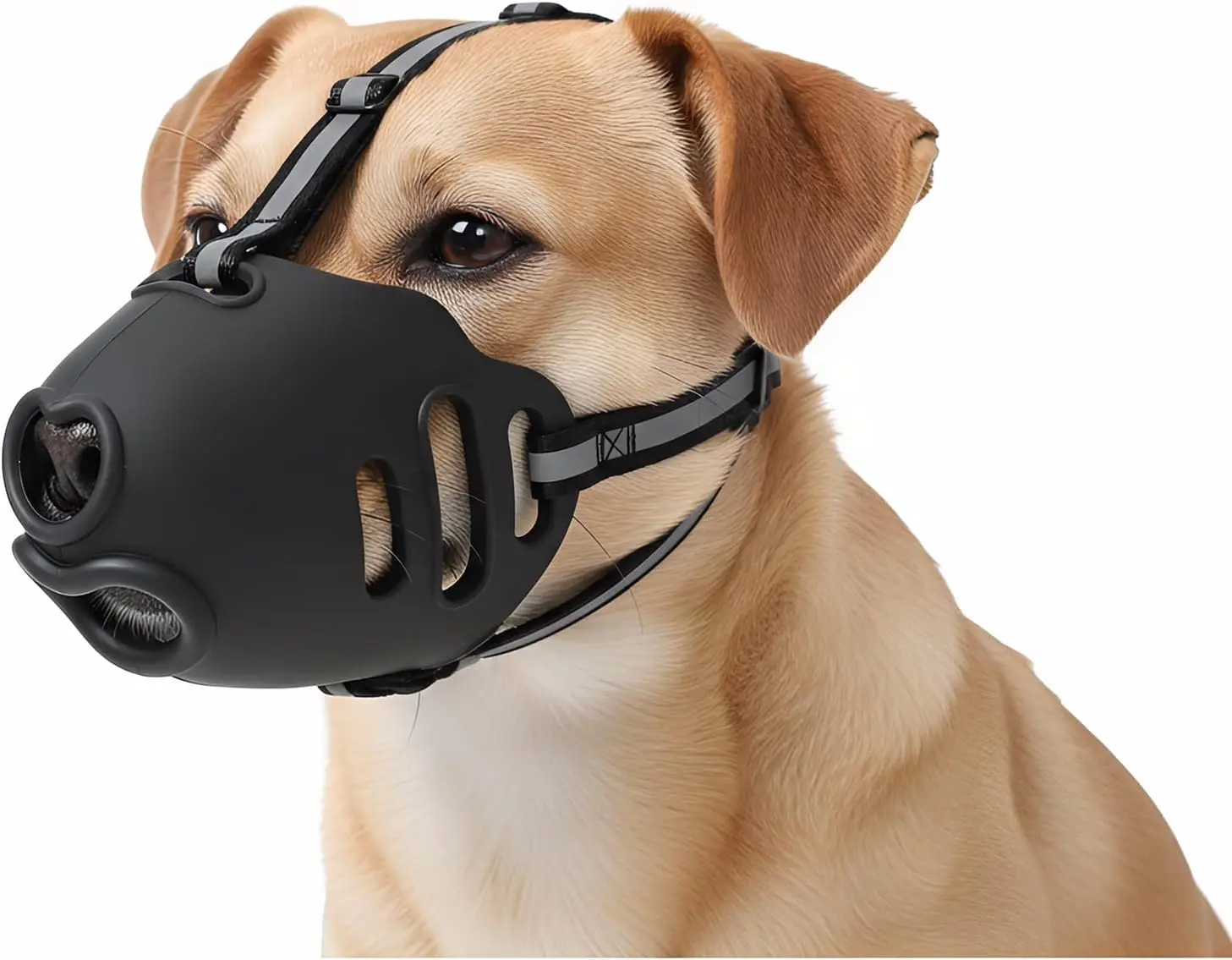 Soft Breathable Mesh Dog Muzzle - Adjustable Basket Style with Reflective Adjustable Straps, Prevents Chewing/Biting, Allows Panting/Drinking, Helps Reduce Picking Up Objects (Black, S)