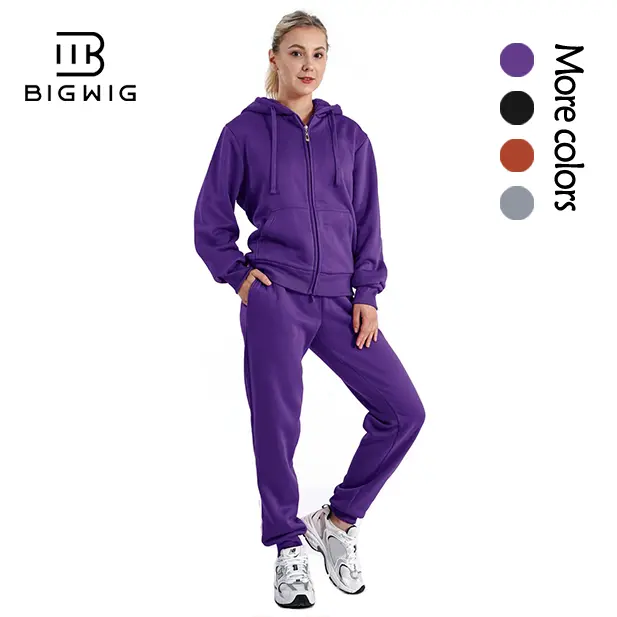 Women's Athletic Cut Tracksuit Set, 2-Piece Sherpa Lined Fleece Winter Activewear with Zip-Up Hoodie and Jogger Pants, Sporty Style