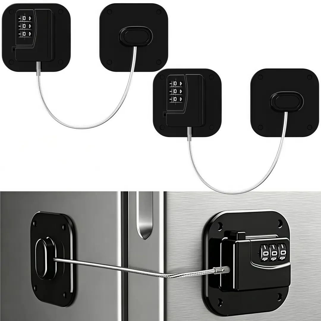 LMMAKE 2PCS ABS Keyless 3-Digit Combination Code Lock Refrigerator Locks, No-Drill Childproof Safety Latches with Anti-Pinch Stops, High-Temperature Resistance Combination Padlock for Fridge, Closet