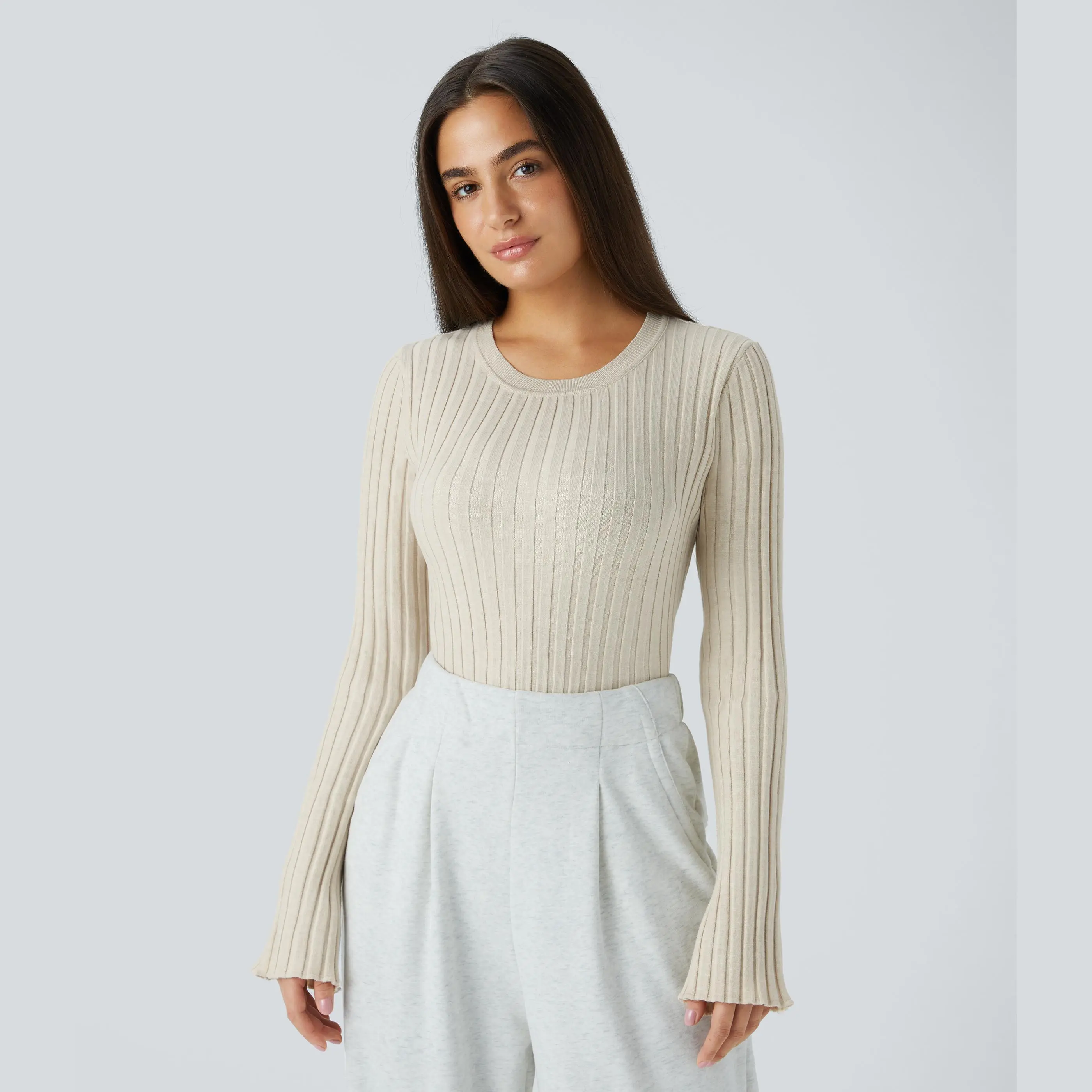 Halara Round Neck Long Sleeve Frill Casual Sweater #BackToSchool
